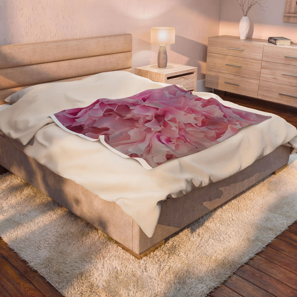 Pink Peony Floral Velveteen Plush Blanket