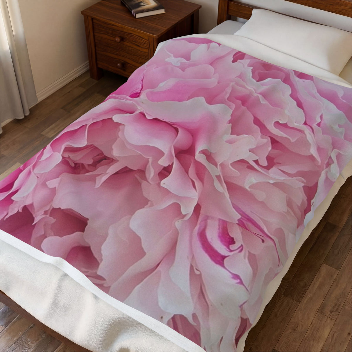 Pink Peony Floral Velveteen Plush Blanket