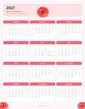 2027 Year-at-a-glance calendar-portrait orientation