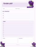 To-do list with purple clematis flowers - portrait orientation