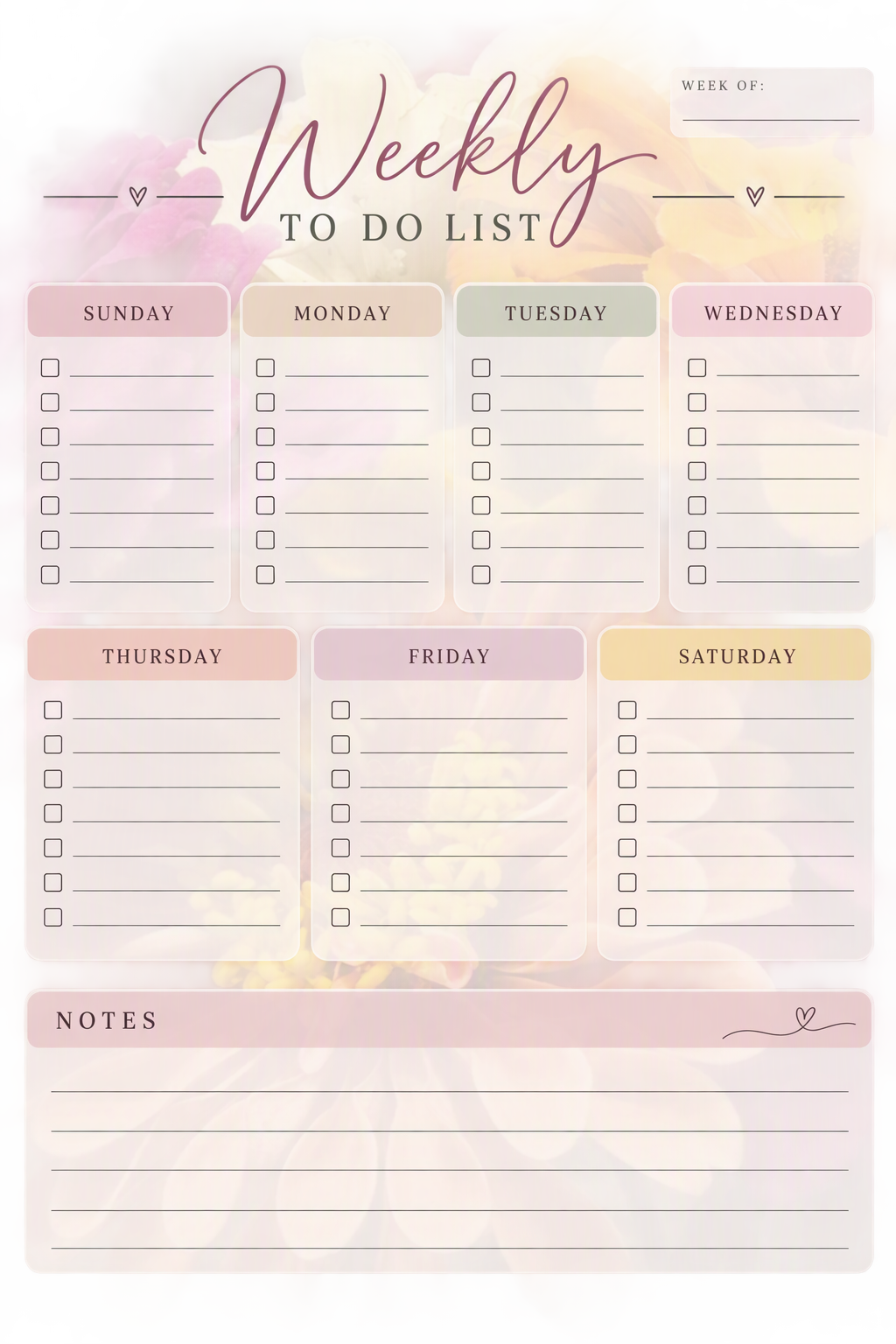 Weekly to do list planner