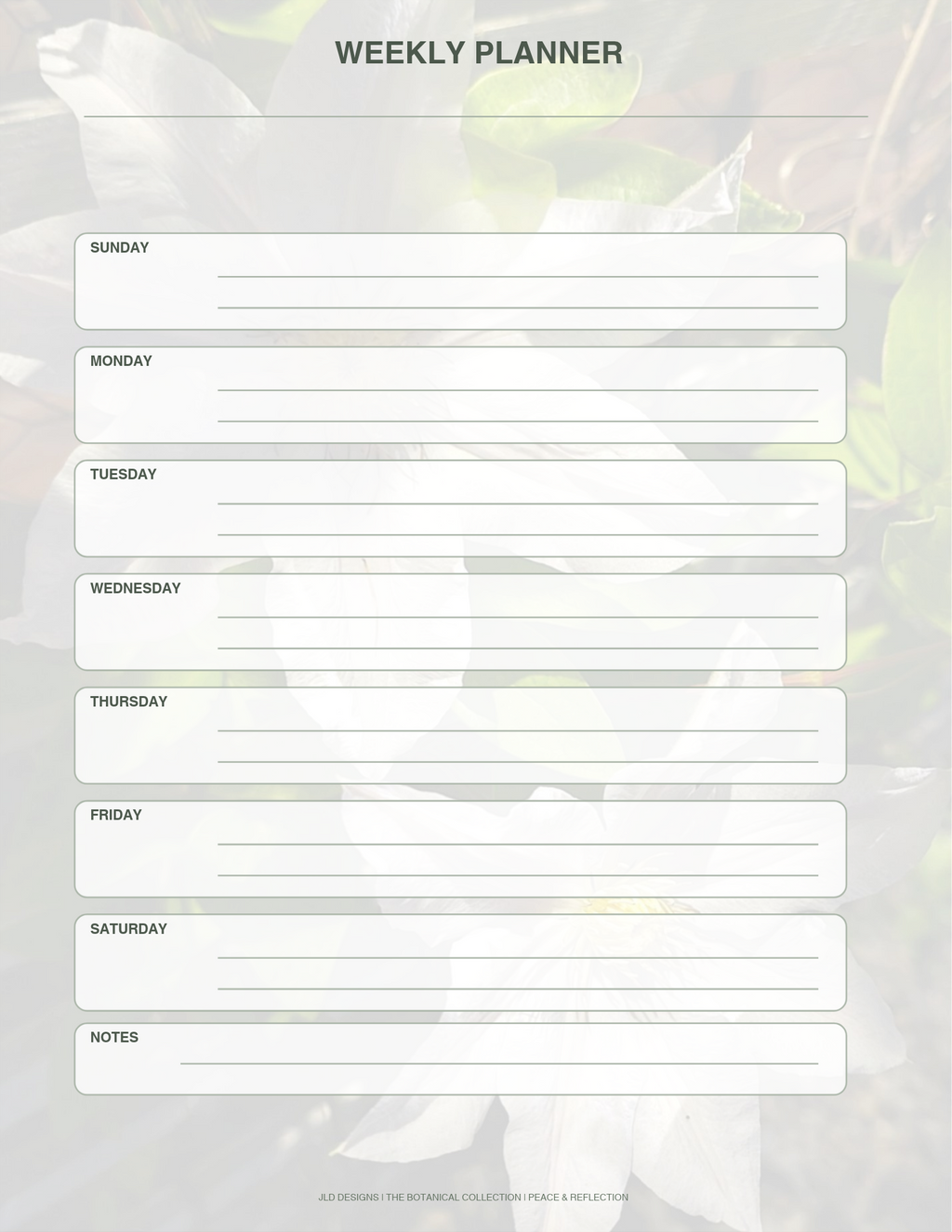 White clematis flower planner, calendar, notes bundle