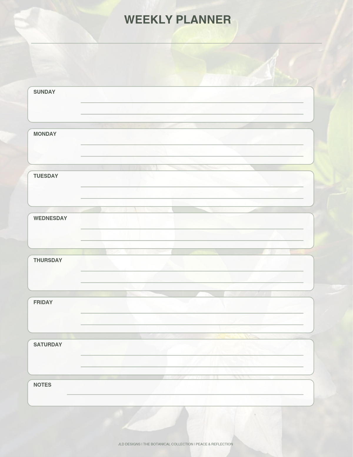 White clematis flower planner, calendar, notes bundle