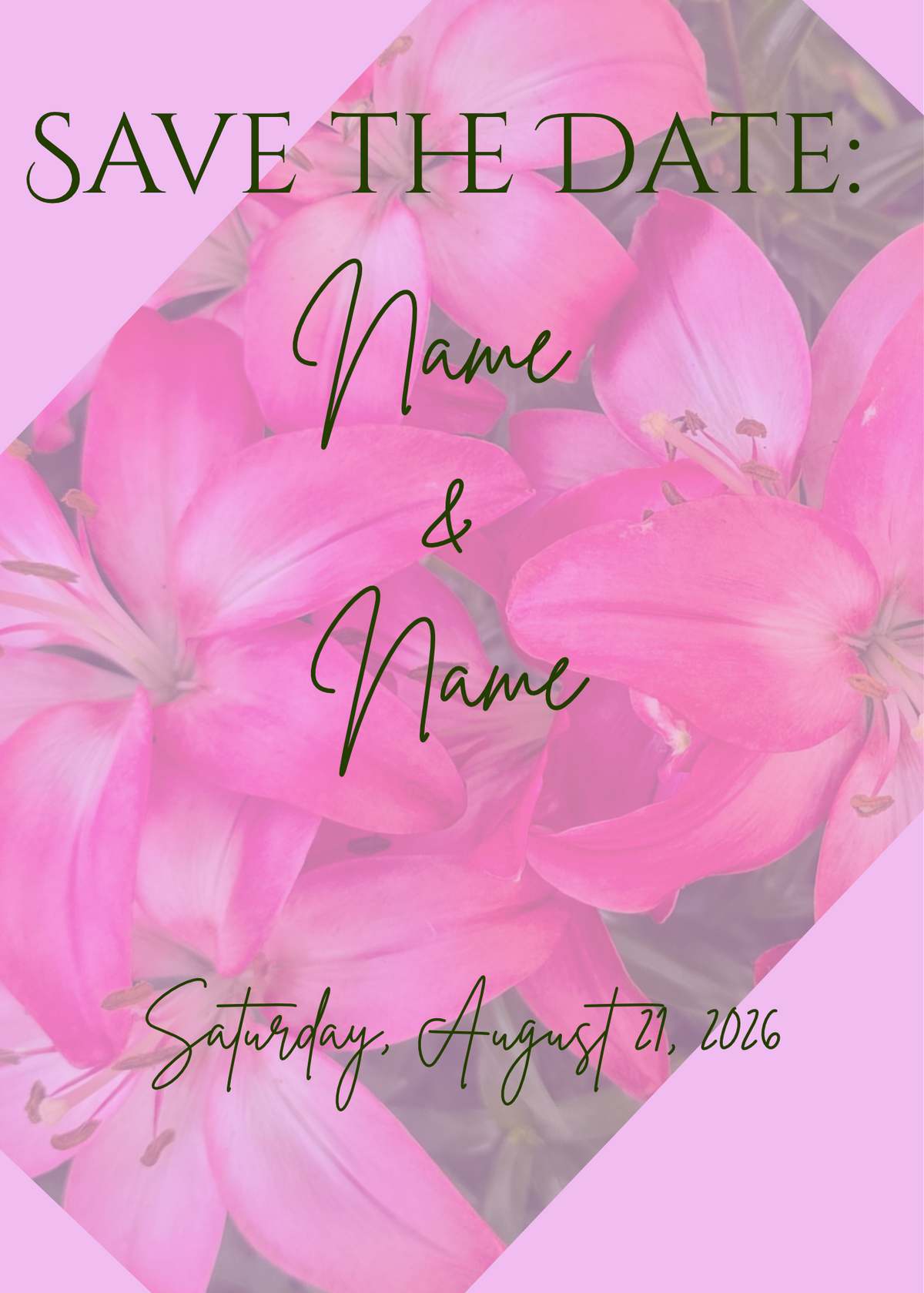 Save the Date with pink lilies