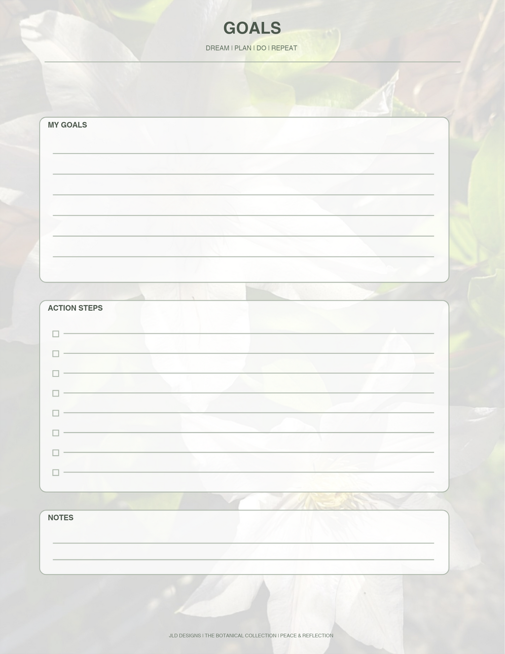 White clematis flower planner, calendar, notes bundle