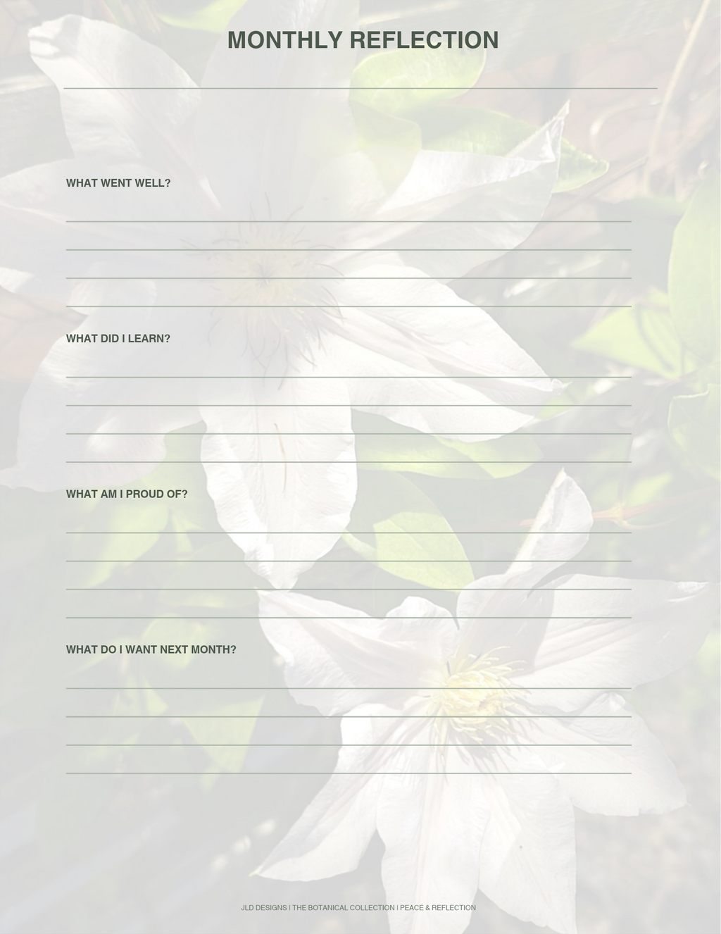White clematis flower planner, calendar, notes bundle