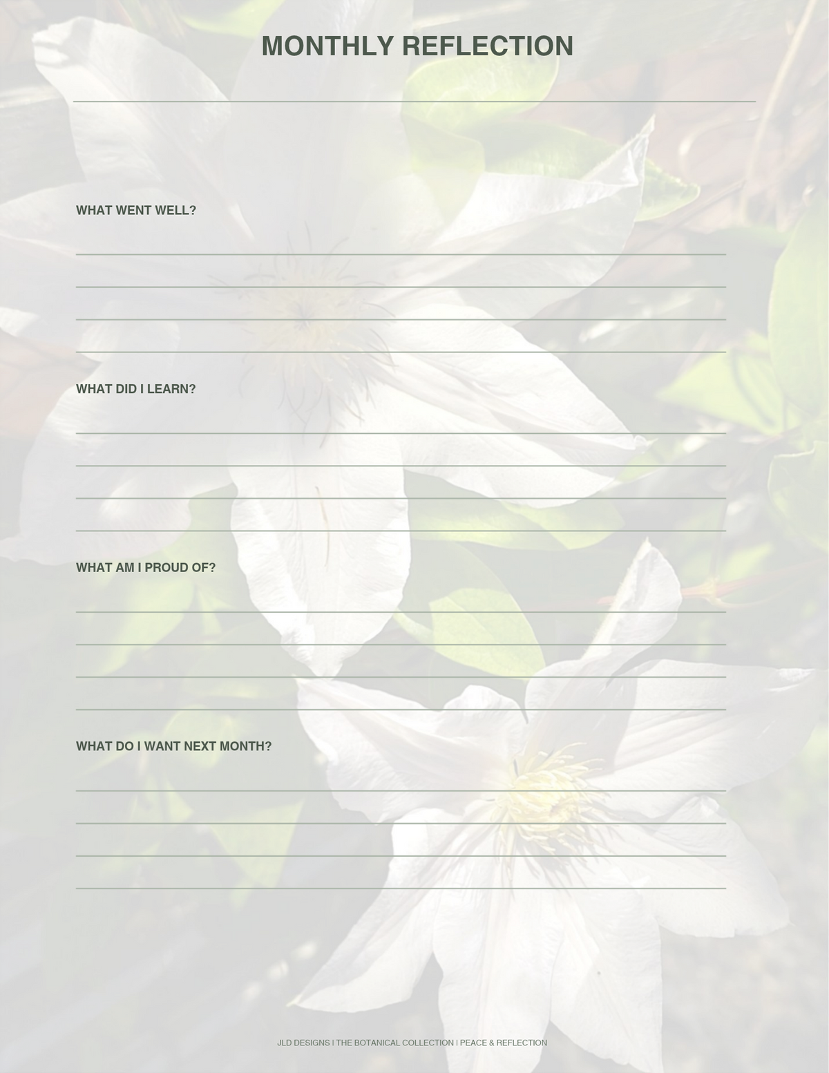 White clematis flower planner, calendar, notes bundle