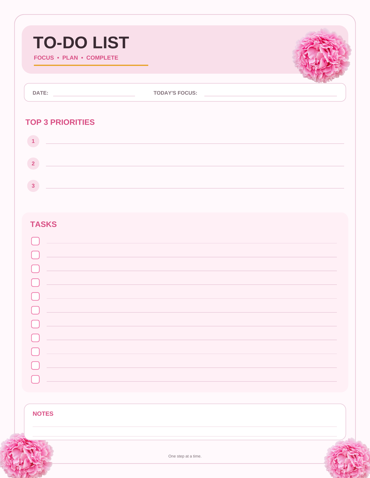 To-do list with pink peony flowers - portrait orientation